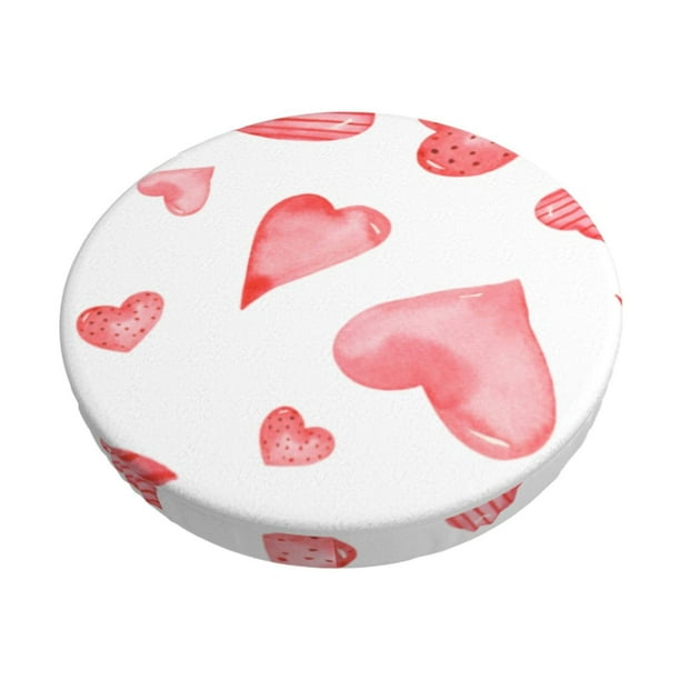 Disketp Pink Hearts Funda Redonda para Taburete, Funda de Cojín para Silla de Bar Suave y Elástica-14 inch