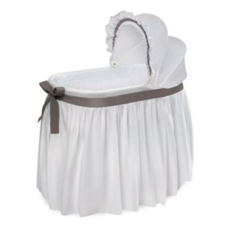 Badger Basket Wishes Oval Baby Bassinet with Full Length Skirt, White/Gray