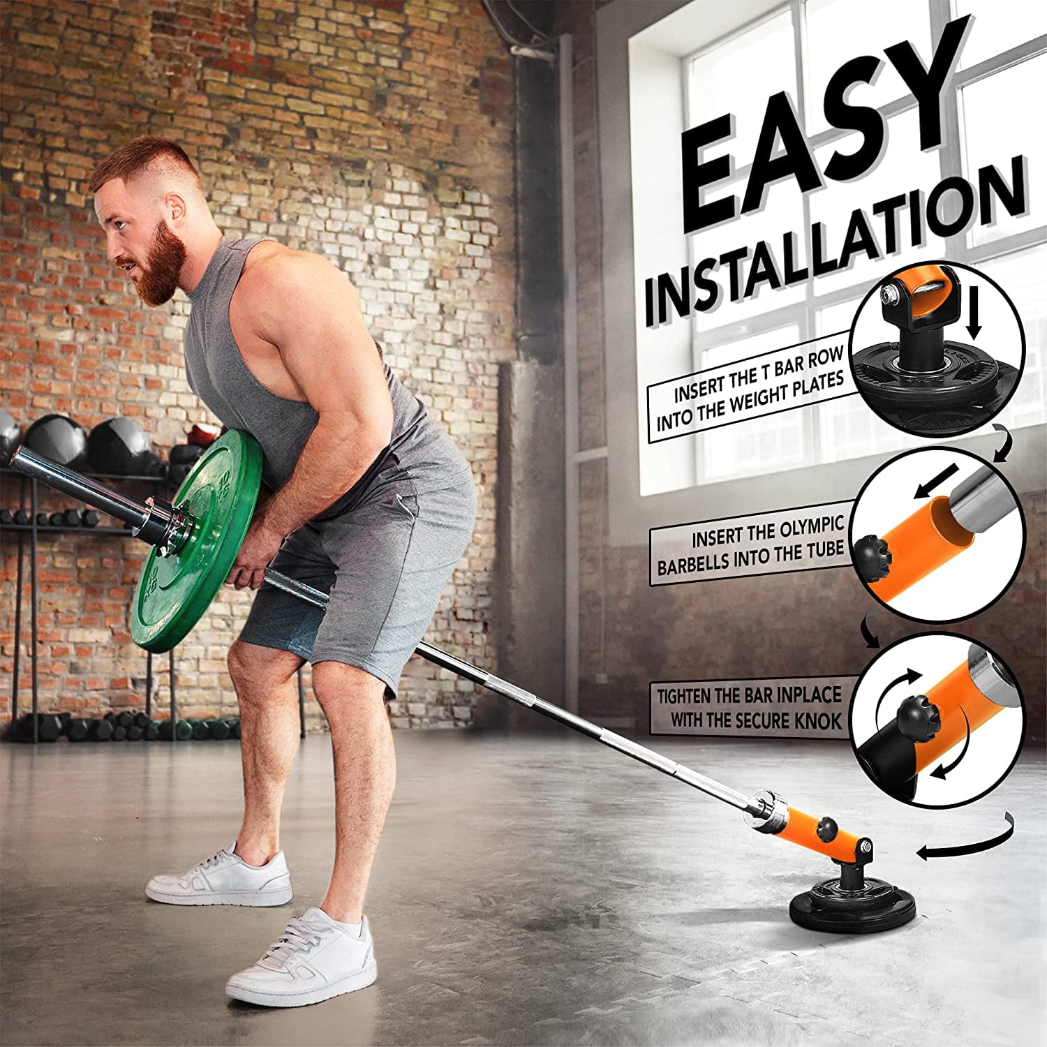 Yes4All T-Bar Row Plate Insert With 360-Degree Swivel Orange Single