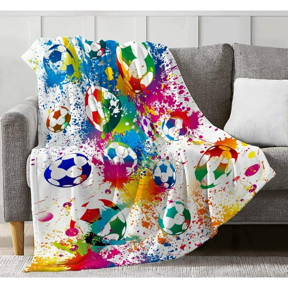 Soccer Blanket Soccer Gifts for Boys Girls, Super Soft Warm Lightweight Soccer Blankets for Kids, Soccer Throw Blanket Gifts for Thanksgiving Christmas Bed Couch Sofa 40x50in