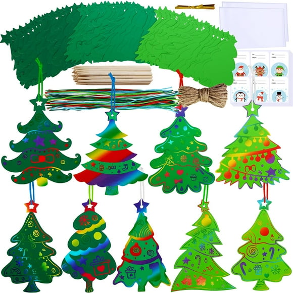 Kit de Manualidades Winlyn 54 Sets Árboles de Navidad Raspa Arcoíris 5"