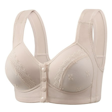 Ukumplol Bras for Women No Underwire Front Button Vest Type Underwear Lace Large Size Ladies Bra Front Closure Wireless Bra Supportive Bras for Women Front Close Bras for Older Women Gray 36