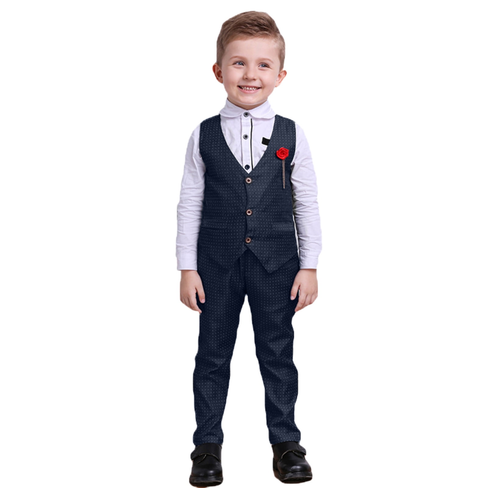 Boys' Suits Collared Dress Shirt with Bowtie Vest Pants 4 Pieces Formal Clothes Sets First Birthday Boy Outfit for Boys 4-5 Years