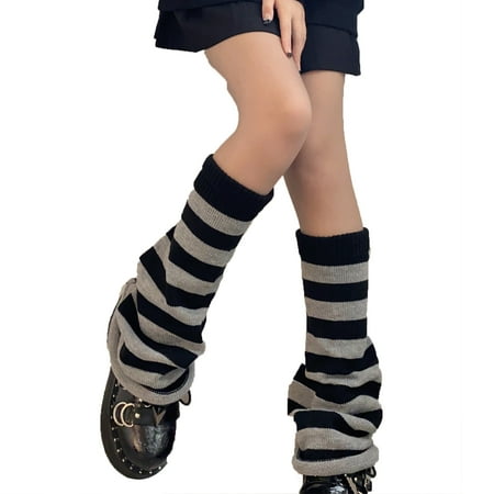 

SIEYIO Women Gothic Ribbed Knit Leg Warmers Colorblock Striped Flare Foot Cover Socks
