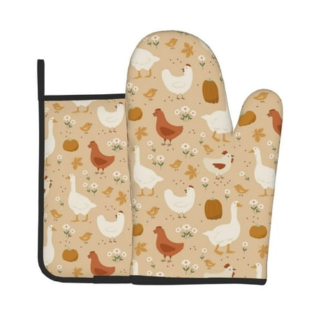 

Xecao Autumn and Thanksgiving Pattern Oven Mitts and Pot Holders Sets Heat Resistant Silicone Oven Mittens Extra Thicken Long Kitchen Cotton Oven Glove for Cooking