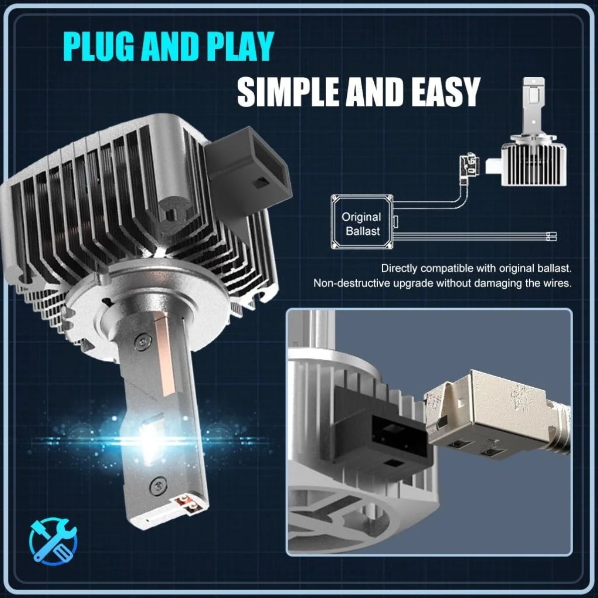 2x D1S LED Headlight Bulb 6000K High Low Beam HID Xenon Conversion Kit