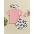 thumbnail image 3 of Mevireiy Western Baby Girls Outfits Short Sleeve T Shirt Tops Cow Boots Print Shorts,Pink,2-3 Years, 3 of 7