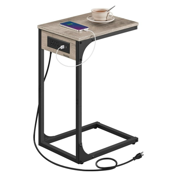 Mesa auxiliar VASAGLE en forma de C con estación de carga Heather Greige
