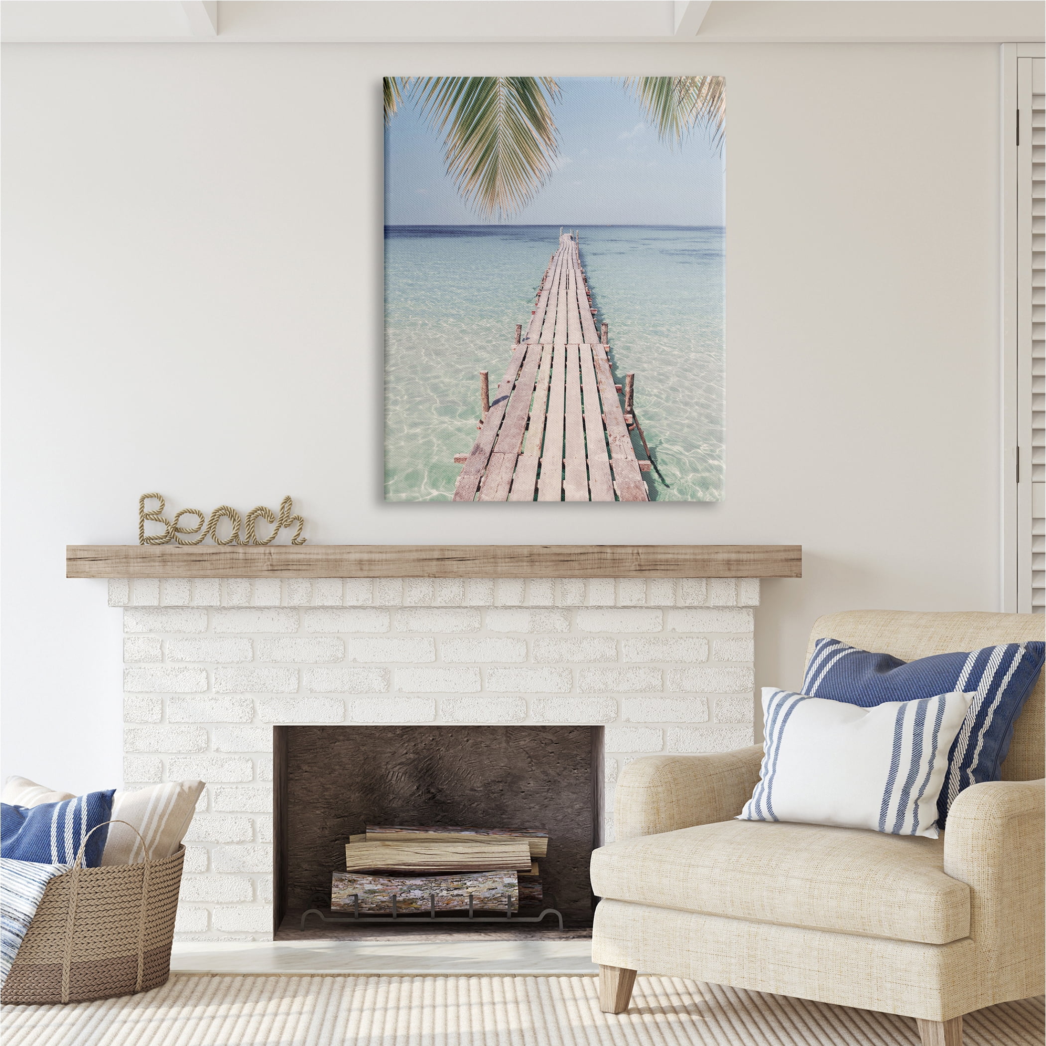 Stupell Industries Tropical Dock on Beach Nature Photography Gallery Wrapped Canvas Print Wall Art, 36 x 48