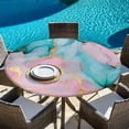 thumbnail image 5 of Teal Pink Marble Round Tablecloth 36-44 Inch Round Fitted Table Cloth with Elastic Edge, Abstract Ink Painting Modern Luxury Waterproof Table Cover Protector for Outdoor Picnic Party Dining, 5 of 6