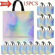 15-Pack Iridescent Reusable Gift Bags - 12.6x11 Inch Premium Non-Woven Tote Bags for Birthday, Wedding, Christmas Party Favors & Special Occasions