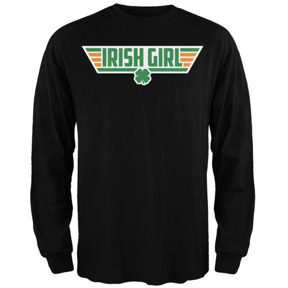 St. Patricks Day - Irish Girl Wing Man Black Adult Long Sleeve T-Shirt - X-Large