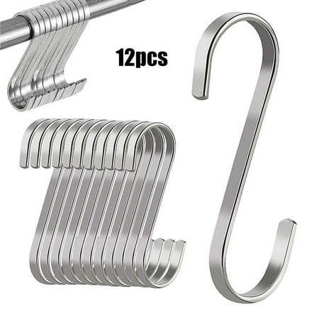 

BESHOM 12x S Hooks Flat Stainless Steel Hanger Kitchen Garden Hanging Utensil Home