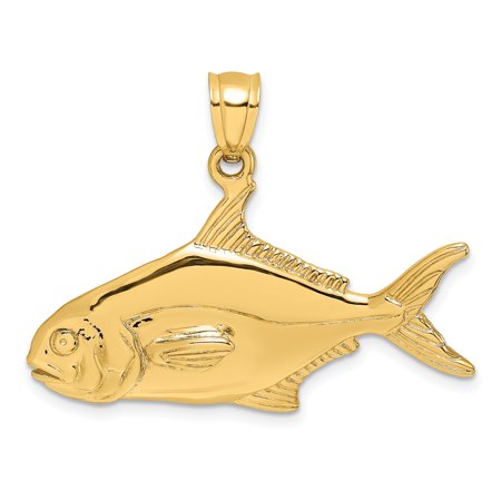 14k Yellow Gold Fish Pendant for Men and Unisex Wear, Nautical Marine Necklace Symbolizing Abundance, Luck, Nature, Ocean Life, Solid Fine Jewelry, Aquatic Fashion Accessory