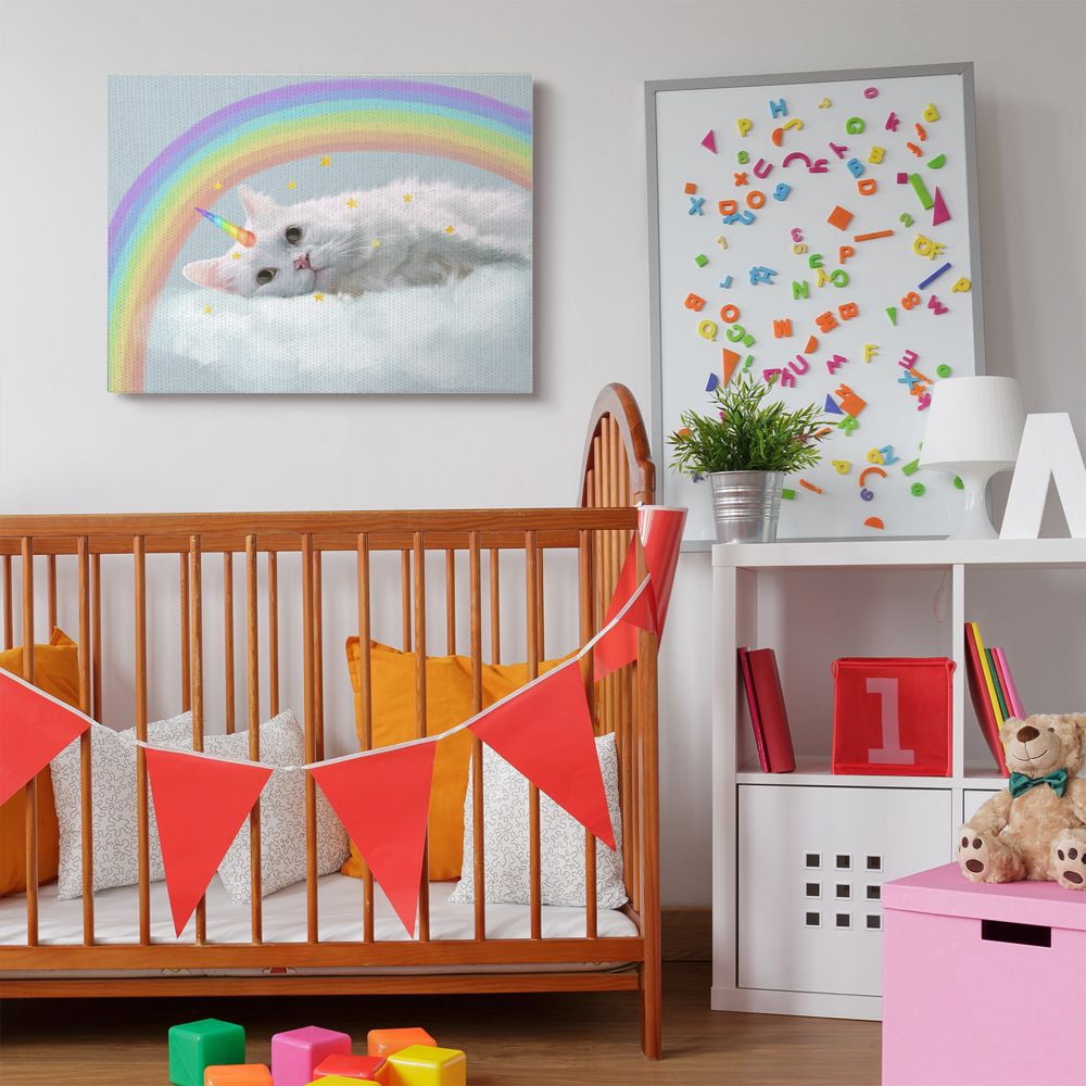 Stupell Industries Rainbow Cloud Fantasy Cat Feline Unicorn in Clouds Canvas Wall Art Design by Ziwei Li, 30" x 40"