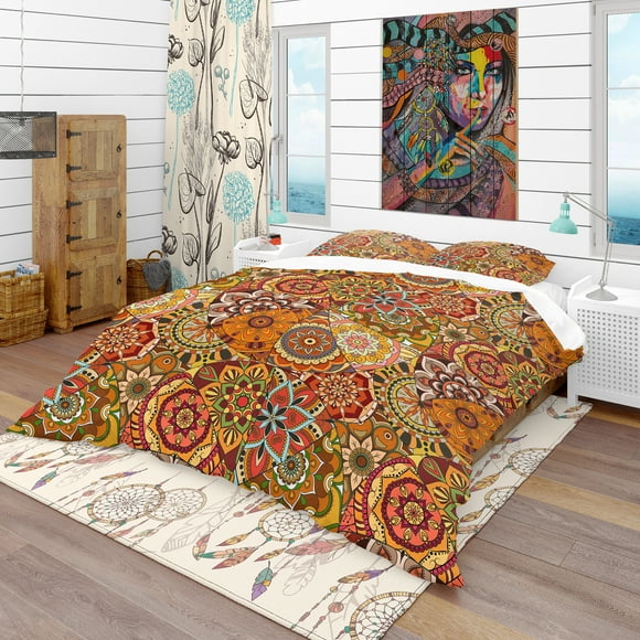 Designart 'Pattern Tile with Mandalas' Bohemian & Eclectic Bedding Set - Duvet Cover & Shams