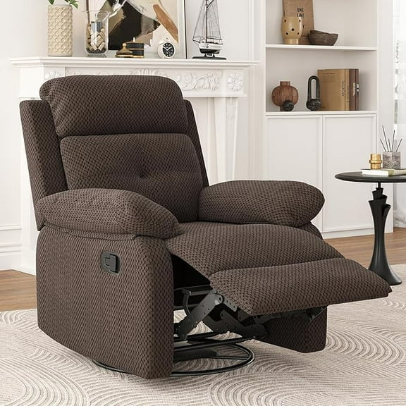 Farini Small Swivel Rocker Recliner Chair for Adult, Velvet Recline Sofa Chair with Footrest for Bedrooms, Living Rooms & Small Spaces, Chocolate
