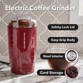 thumbnail image 4 of OVENTE Electric Coffee Grinder with One Touch Push-Button, Maroon CG225M, 2.5oz Capacity, 150W Motor, Stainless Steel Blades for Uniform Grinding of Beans, Spices, Herb, Nuts & More, Safety Lock Lid, 4 of 7