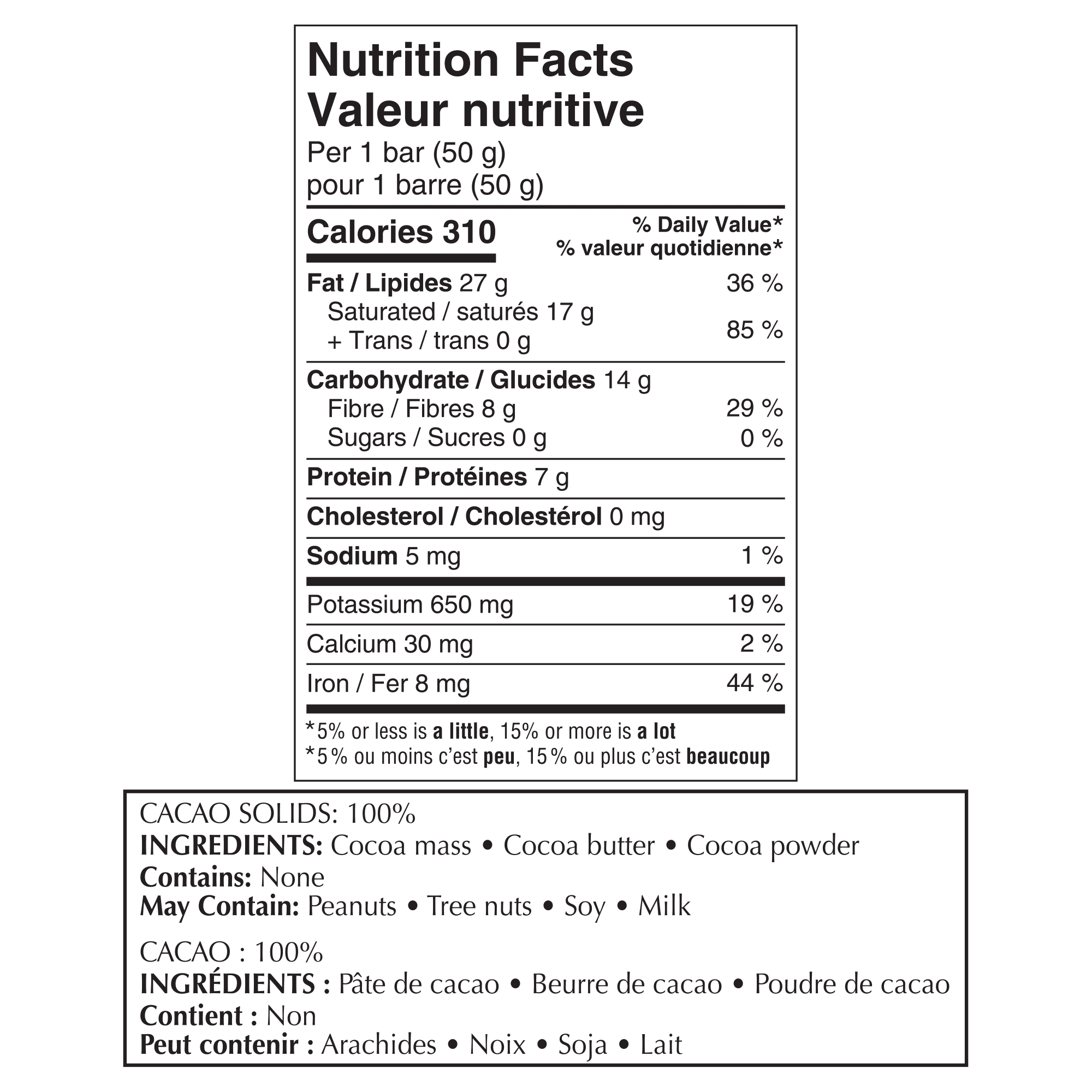 Chocolat noir Lindt EXCELLENCE à 100 % de cacao – Barre (50 g) Contient du cacao pur à 100 %.