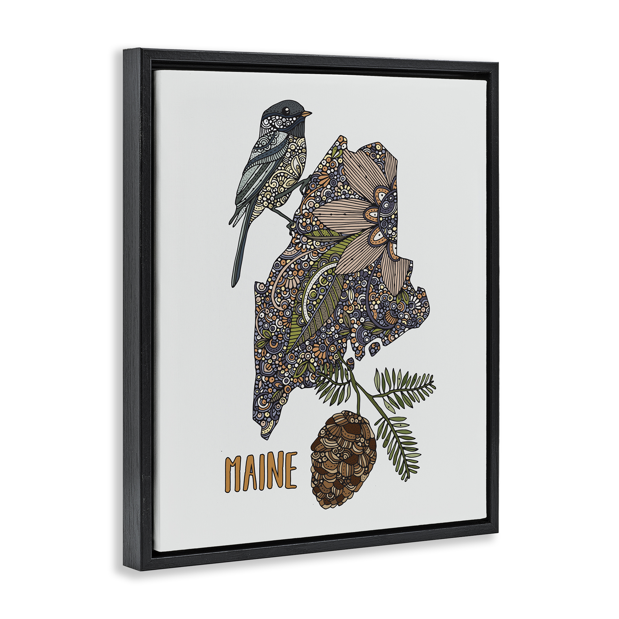 Stupell Industries Floral Maine State Botanical & Floral Painting Black Floater Framed Art Print Wall Art, 17 x 21