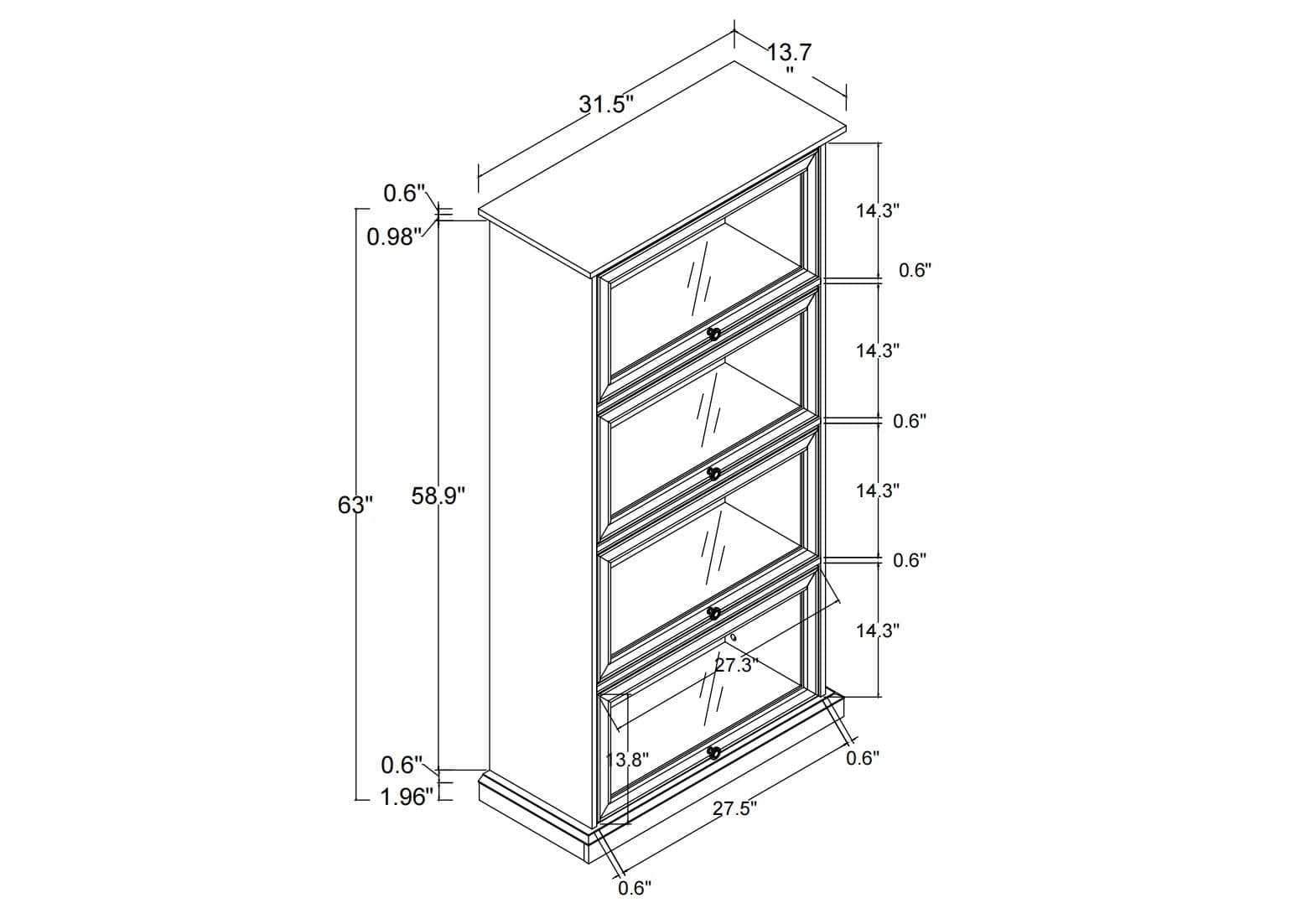 Aukfa 4-Tier Glass Display Cabinet,Cabinet Storage Curio Cabinet with Flip up Glass Doors, Brown