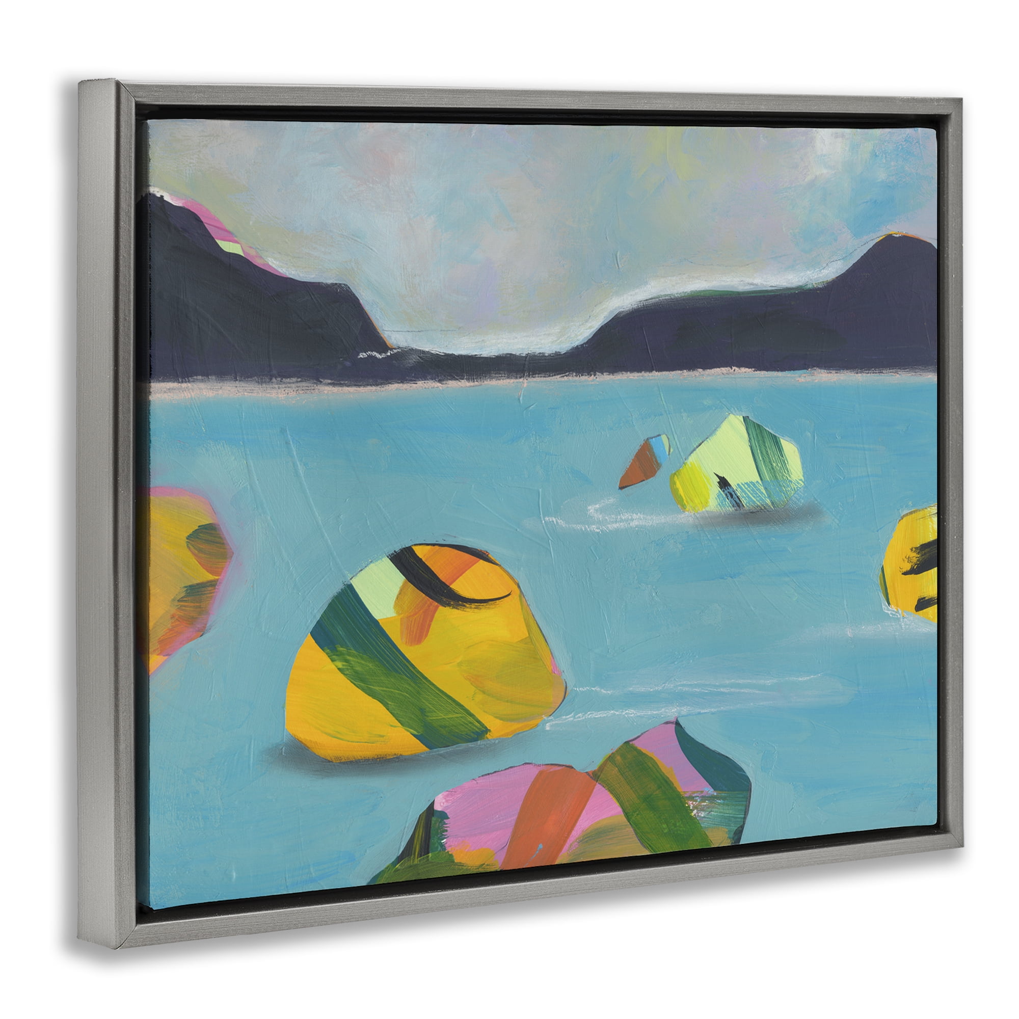 Stupell Industries Sea Buoys Floating Landscape & Nature Painting Gray Floater Framed Canvas Art Print Wall Art, 31 x 25
