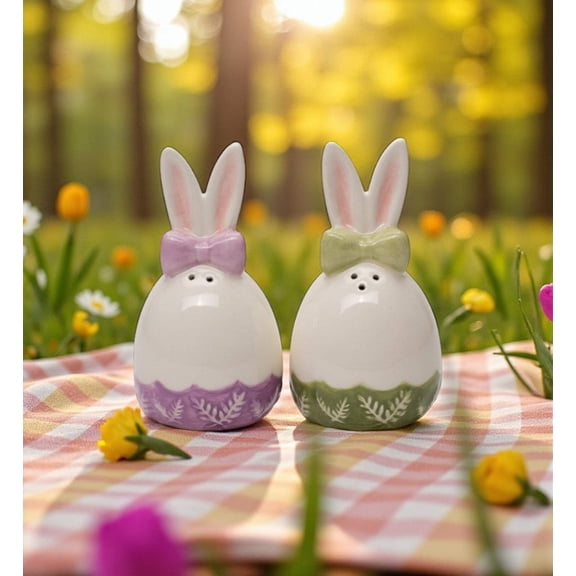 Ceramic Easter Egg Shaped Bunny Rabbit Ears Salt and Pepper Shakers, Spring Decor, Easter Decor, Gift for Her