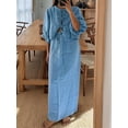thumbnail image 2 of Women 2 Piece Skirt Sets Oversized Long Sleeve Top and Maxi Skirts Travel Vacation Set Blue S, 2 of 7