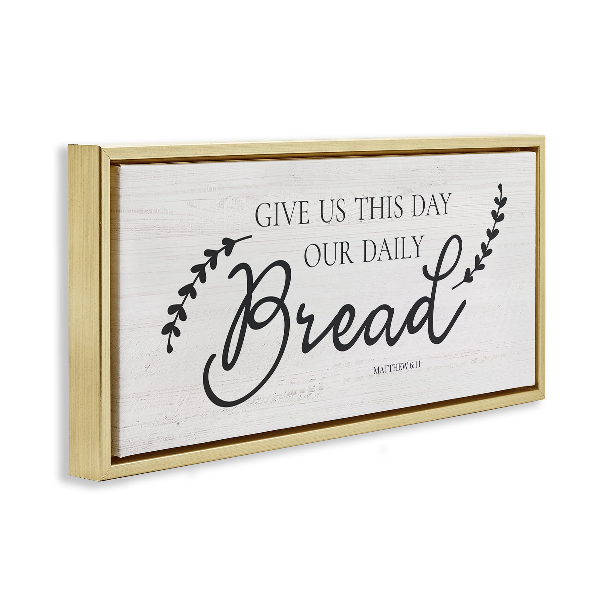Stupell Industries Spiritual Daily Bread Proverb Religious & Spiritual Painting Gold Floater Framed Canvas Art Print Wall Art, 31 x 14