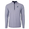 thumbnail image 2 of Men's Cutter & Buck Navy/White Atlanta Braves Virtue Eco Pique Micro Stripe Recycled Quarter-Zip Pullover Top, 2 of 3