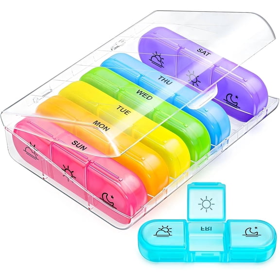 Weekly Pill Organizer 3 Times a Day, Color-Coded for Easy Tracking | Large 7 Day Pill Box 3 Times a Day, Portable Pill Case for Medication, Vitamins, Fish Oil and Supplements, Dual Protection