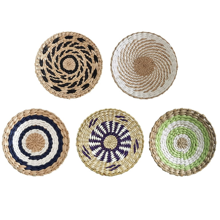 Wall Basket Décor, Set of 3, Boho Wall Décor, Hanging Woven Seagrass Flat  Basket, Round Wicker Bowl for Home Decoration, Unique Wall Art Set 