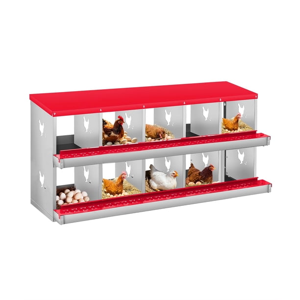 QinaQin Caja nido para gallinas de 6, 8 o 10 huecos, fabricada en acero galvanizado resistente al óxido, fácil recolección de huevos y limpieza