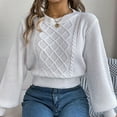 thumbnail image 6 of Fgnfyis Women Knit Sweater Long Sleeve Pullover Tunic Soft Warm Comfortable Loose Fit Fashion Top for Fall andWinter White S, 6 of 6