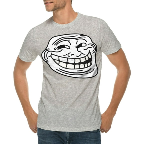 Oversized Troll Face Meme Graphic Design Lane Seven Ring Spun Jersey Cotton Short Sleeve Premium T-Shirt - Heather Grey XL
