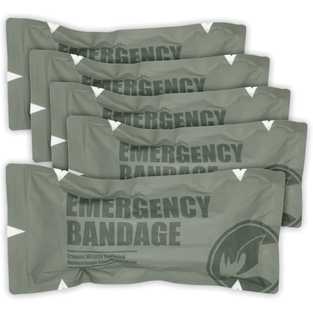 6" Emergency Bandage, Compression Trauma Wound Dressing, Medical Sterile Vacuum Sealed, Combat Tactical First Aid Kit IFAK Supplies, 5 Count