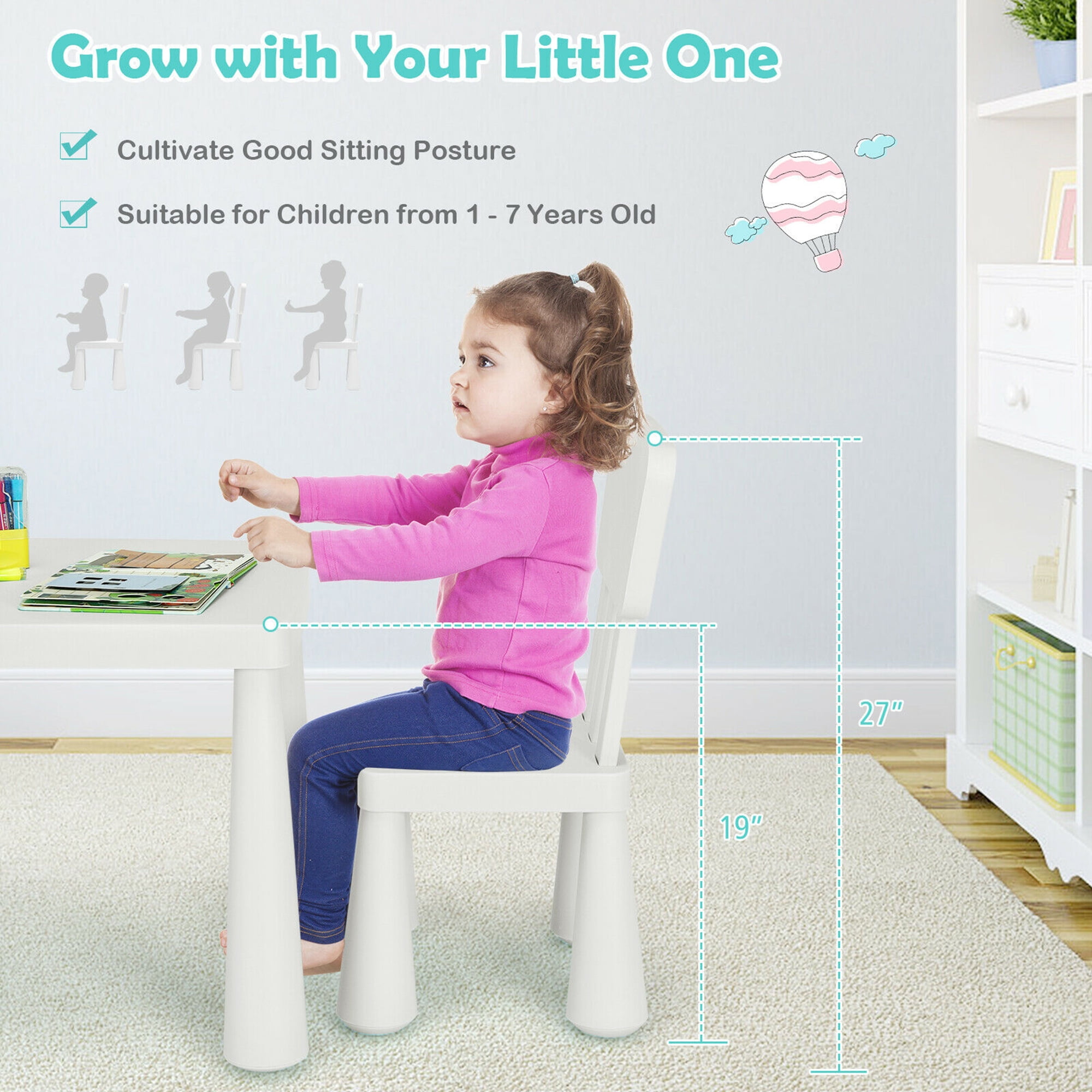 Gymax Kids Table & 2 Chairs Set Toddler Activity Play Dining Study Desk Baby Gift White