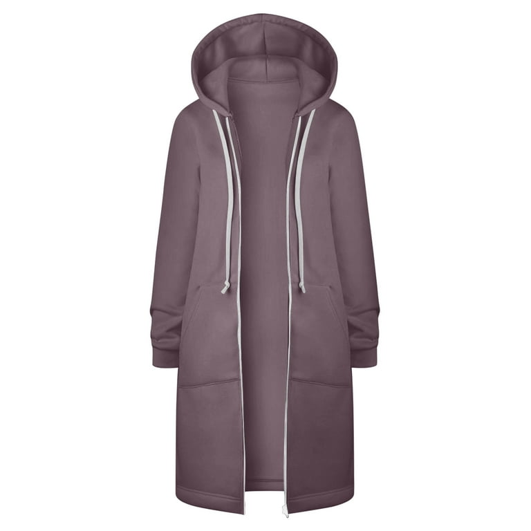 Hfyihgf Women's Plus Size Long Hoodies Tunic Sweatshirt Winter Fleece Lined Jackets  Casual Zip Up Hoodie Coats Z1-Light Purple L 