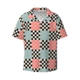 thumbnail image 2 of Lsque Colorful Checkered print Men's Cuban Collar Short Sleeve Shirt Summer Beachwear Casual Button Down Fashionable Vacation Leisure Shirt-Large, 2 of 7