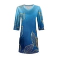 thumbnail image 5 of WTOBBY Women's Fashion Casual Retro Floral Print V-Neck Mid-Length Tunic Tops with Pockets, 3/4 Sleeve Blouses, Versatile and Stylish Shirt,Sky Blue XL, 5 of 5