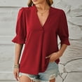 thumbnail image 2 of ATOYSOY Women's Loose Pleated Tops Fashion Ruffle Sleeve Basic Tees Cleanrance Deep V Neck Blouses Casual Elegant Dressy Shirts Solid Color Pullovers Summer for Female Red M, 2 of 4