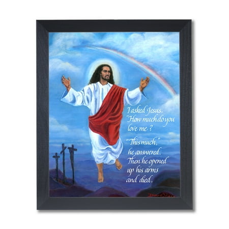 Jesus Christ Open Arms Heaven Religious Wall Picture Black Framed Art Print