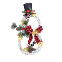 Lilixerw Christmas Snowman Wreath with LED Lights,Red Rattan Christmas Door Hanger for Indoor Outdoor Decor,Festive Wall Decoration,8.26 x 15.74 inch