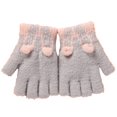 thumbnail image 2 of Eoperou 1 Pair Kids Gloves Knitted Half Finger Adorable Small Ears Decor Stretchy Keep Warm Comfortable Autumn Winter Girls Boys Writing Gloves for Outdoor, 2 of 8
