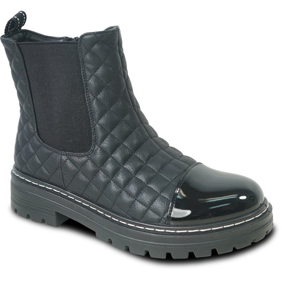 kozi Canada Women Ankle Casual Riding Bootie Chelsea Bootie LEILA-11 Fall Boot Side Zipper Black Patent Women