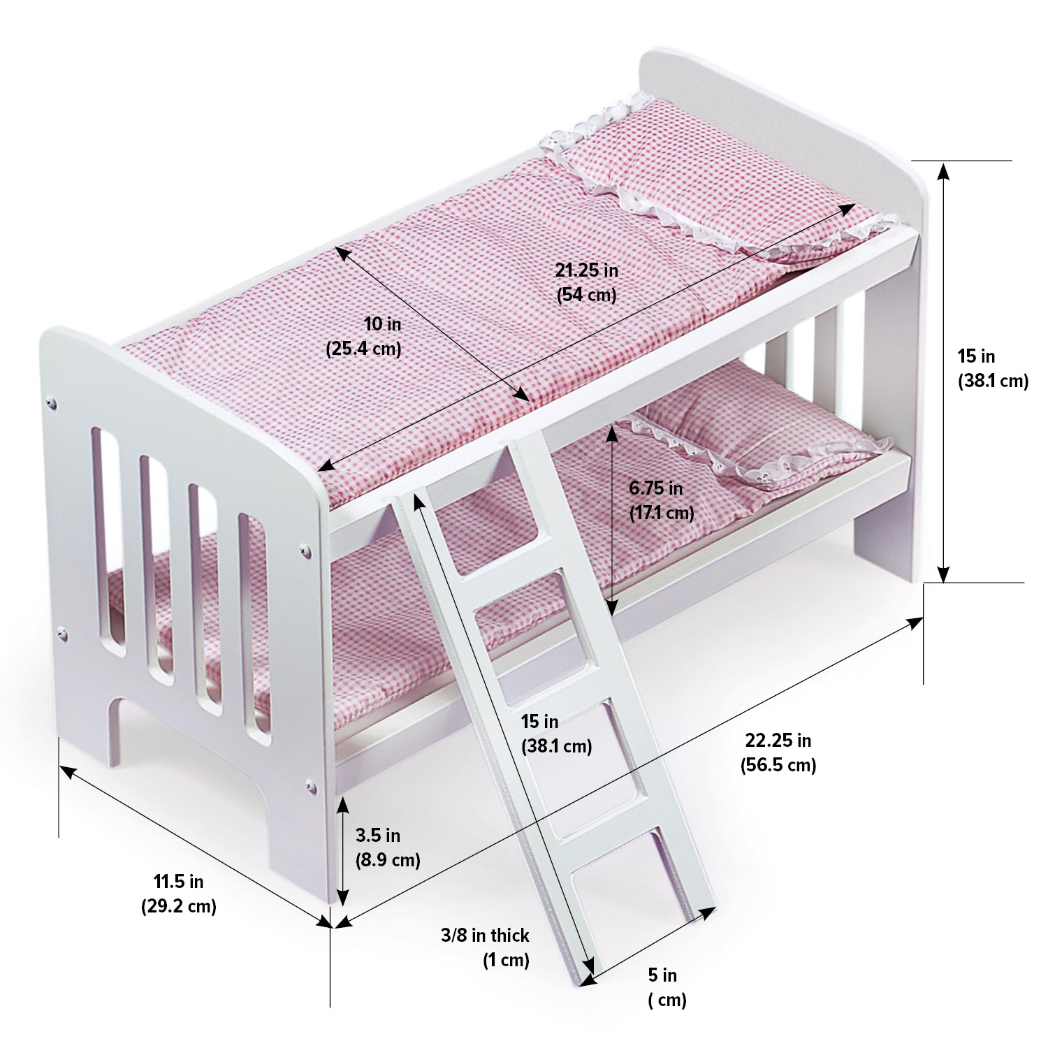 Badger Basket Doll Bunk Bed with Bedding, Ladder, and Free Personalization Kit - White/Pink/Gingham - image 4 of 11
