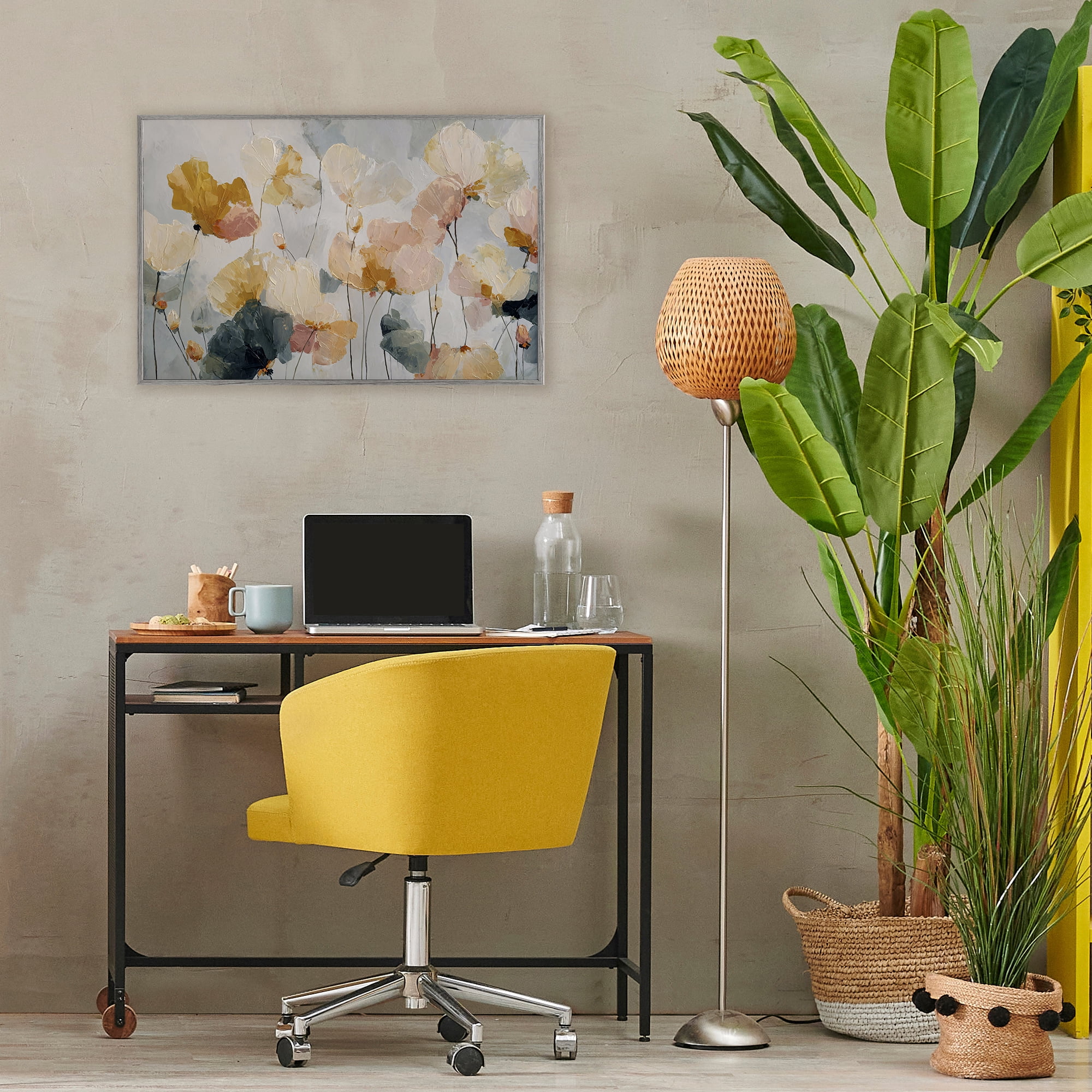 Stupell Industries Abstract Brushed Petals Gray Framed Giclee Art, design by Jacky Ngan