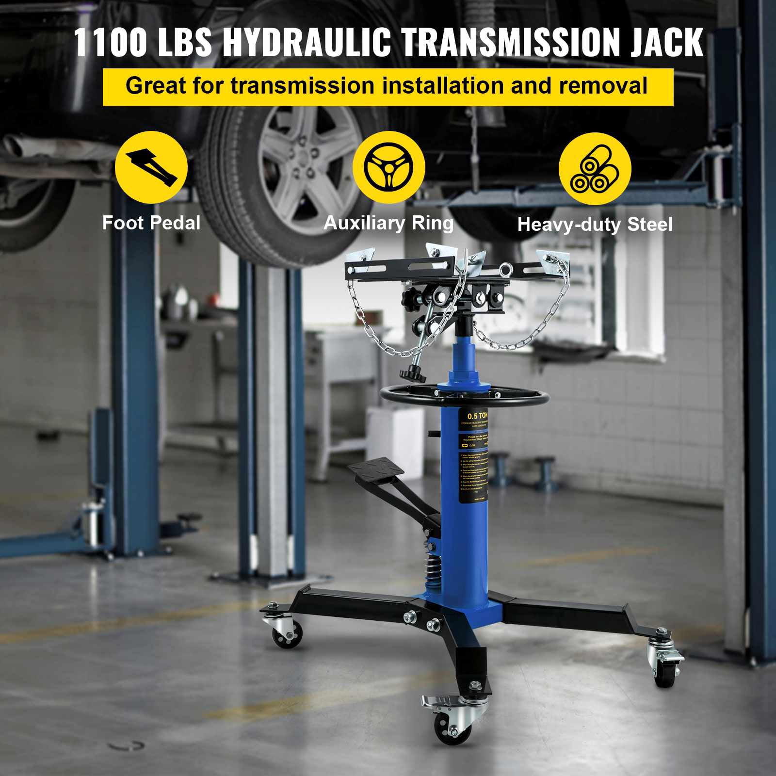 VEVOR Transmission Jack 1100 lbs 2-Stage Hydraulic High Lift Vertical Telescopic,Blue