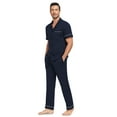 thumbnail image 4 of EA'S SECRET Men's 100% Cotton Pajama Sets Button Down Loungewear with Long Pants Summer Breathable Pjs with Pockets(Navy Blue,M), 4 of 9