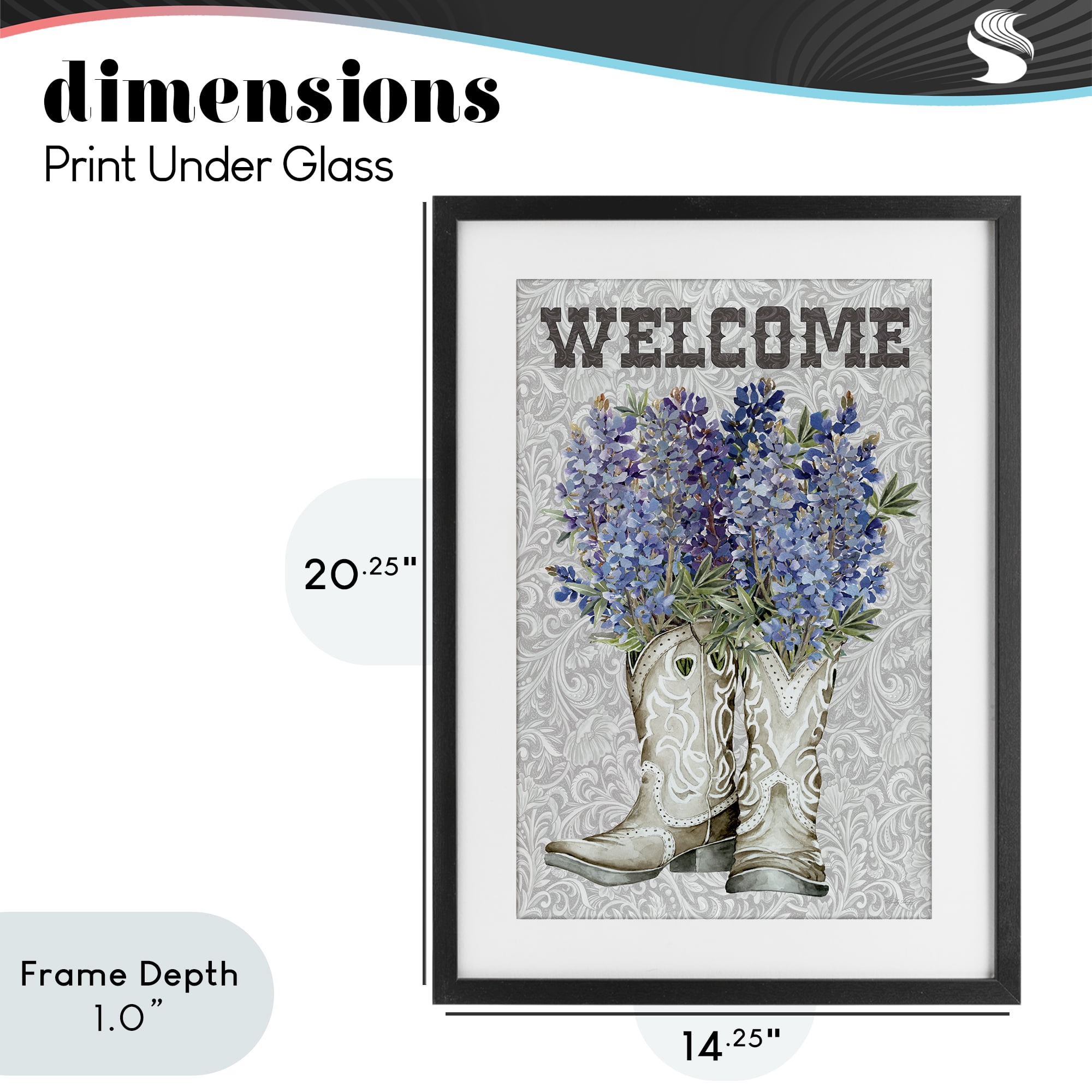 Stupell Industries Welcome Bluebonnet on Paisley Black Framed Print Under Glass, design by Cindy Jacobs